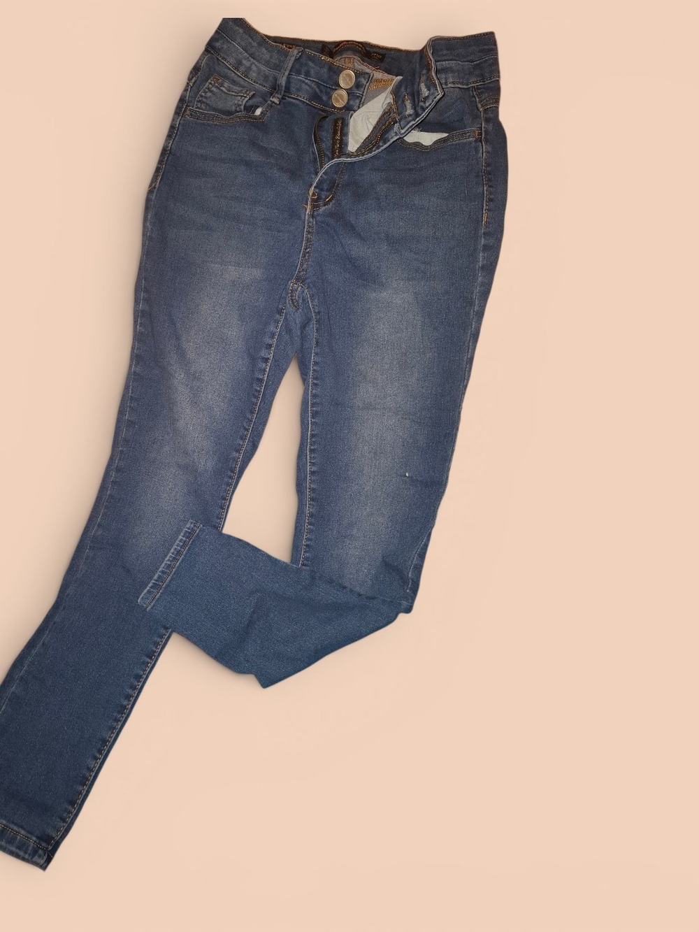 Dollhouse Medium Blue Skinny Jeans with Double Button Waist
